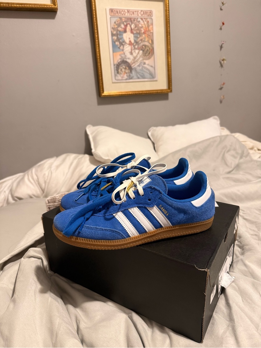 adidas Kids Royal Blue Suede Sneakers with White Stripes